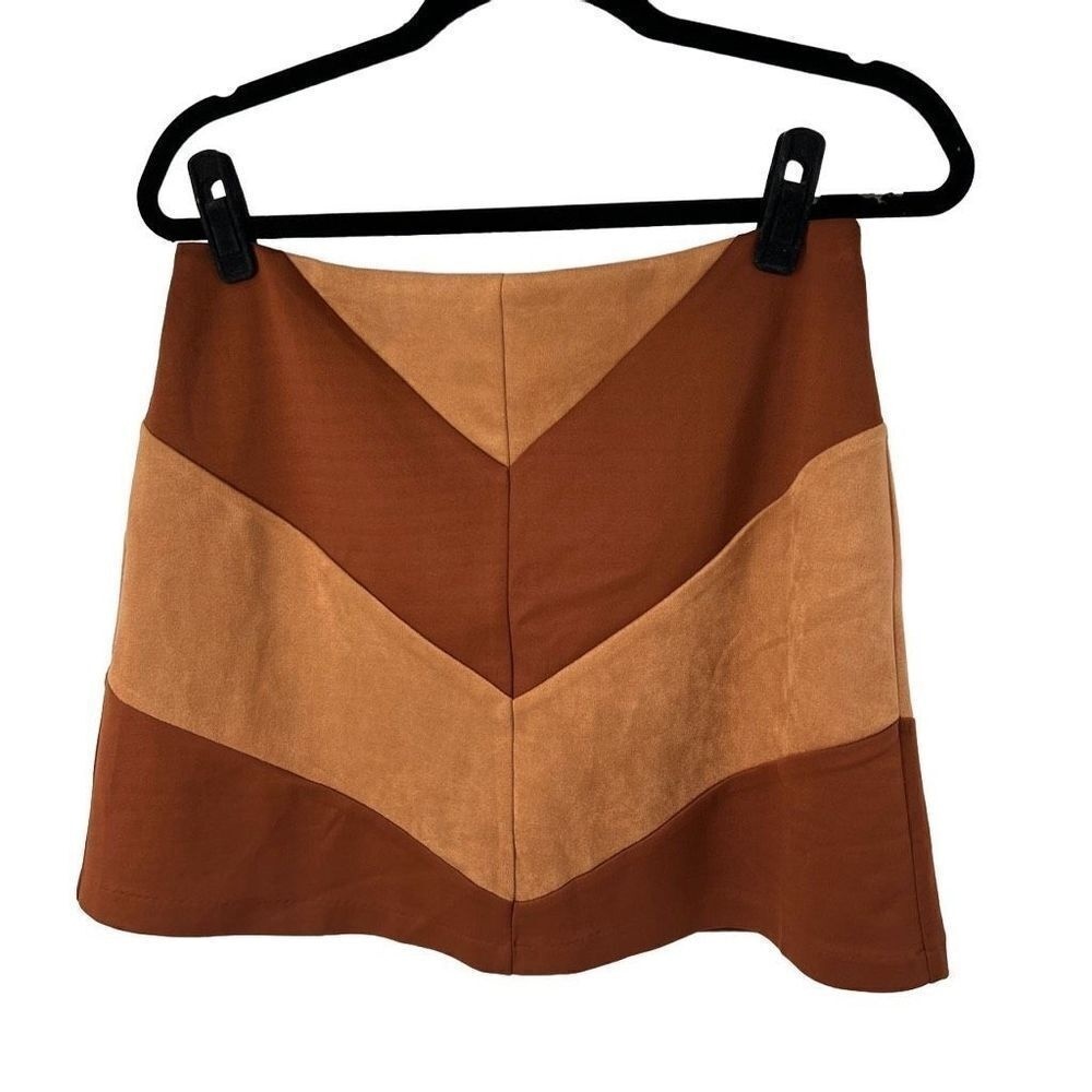 Very J Tan Brown Camel‎ Two Tone Mini Skirt Womens L NWT